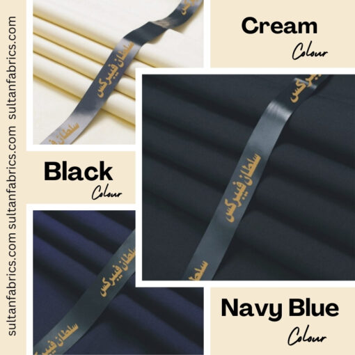 Set Of 3 Royal Primum Boski By Sultan Fabrics (Cream – Navy Blue – Black)